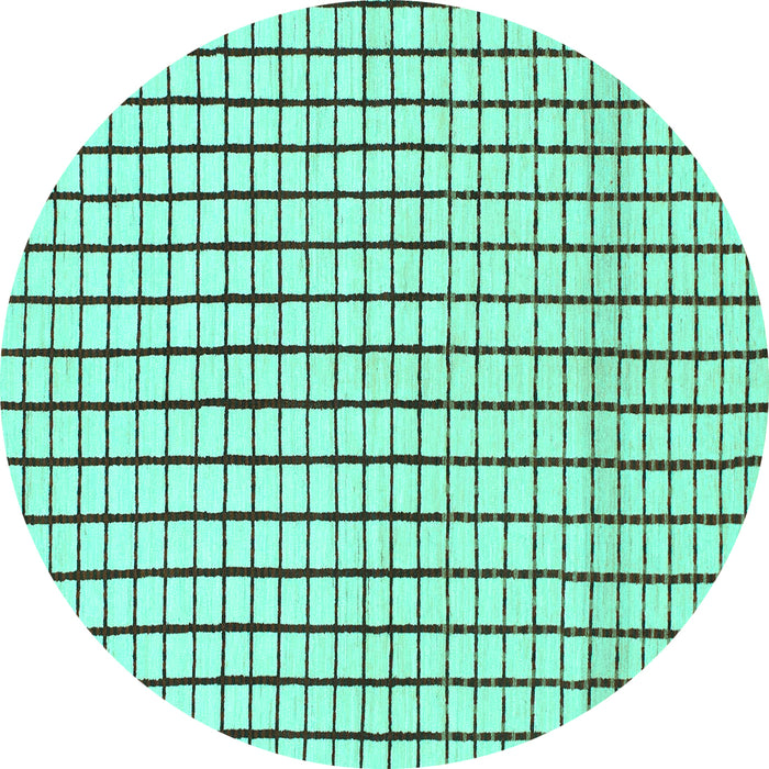 Round Machine Washable Solid Turquoise Modern Area Rugs, wshabs1521turq