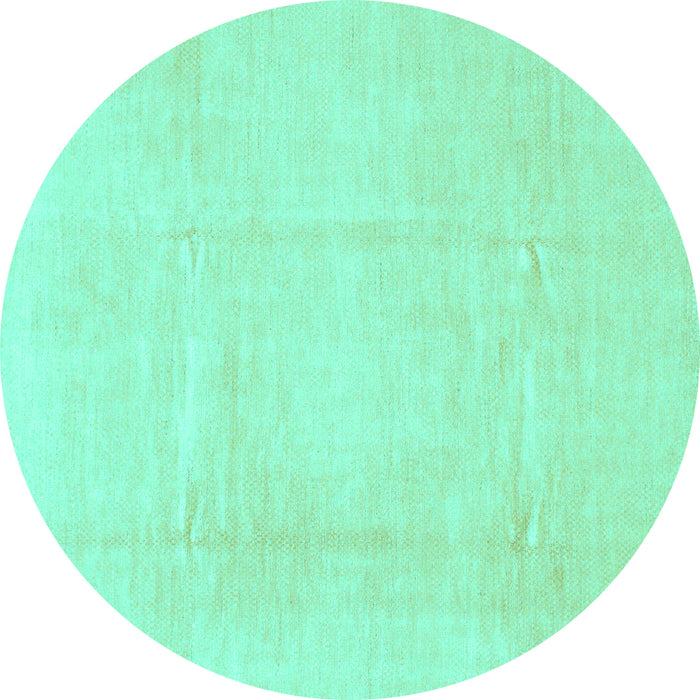 Round Machine Washable Solid Turquoise Modern Area Rugs, wshabs1522turq