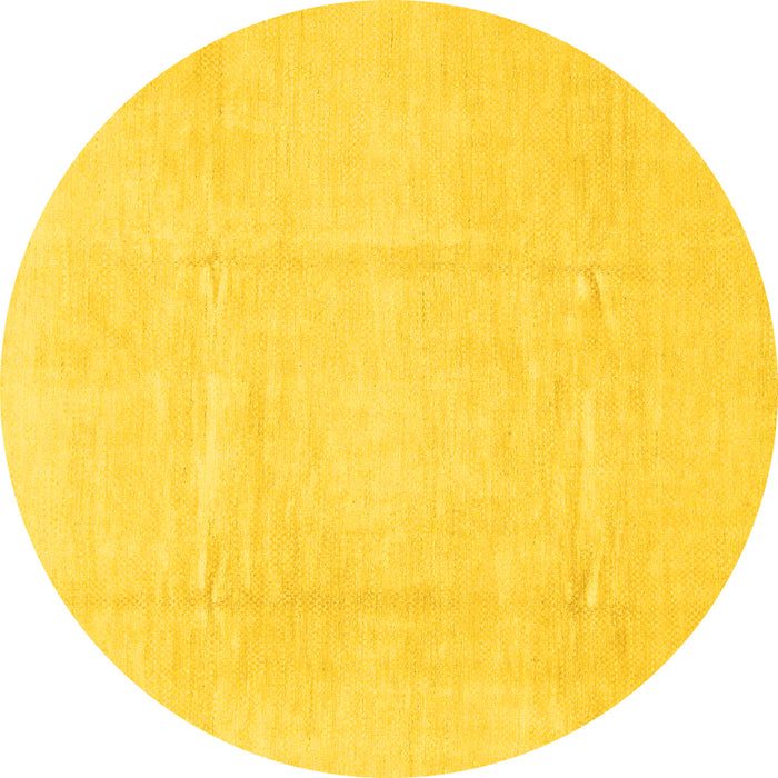 Round Machine Washable Solid Yellow Modern Rug, wshabs1522yw