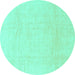 Round Abstract Turquoise Modern Rug, abs1523turq