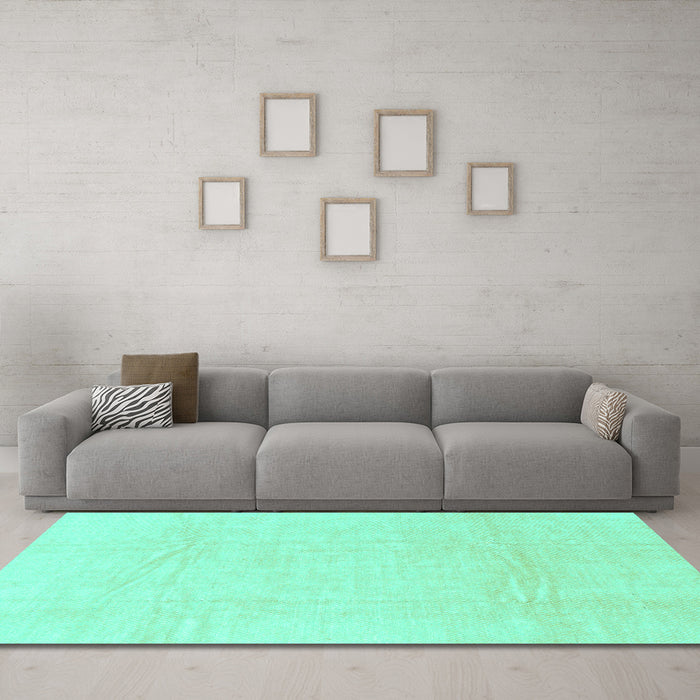 Machine Washable Abstract Turquoise Modern Area Rugs in a Living Room,, wshabs1523turq