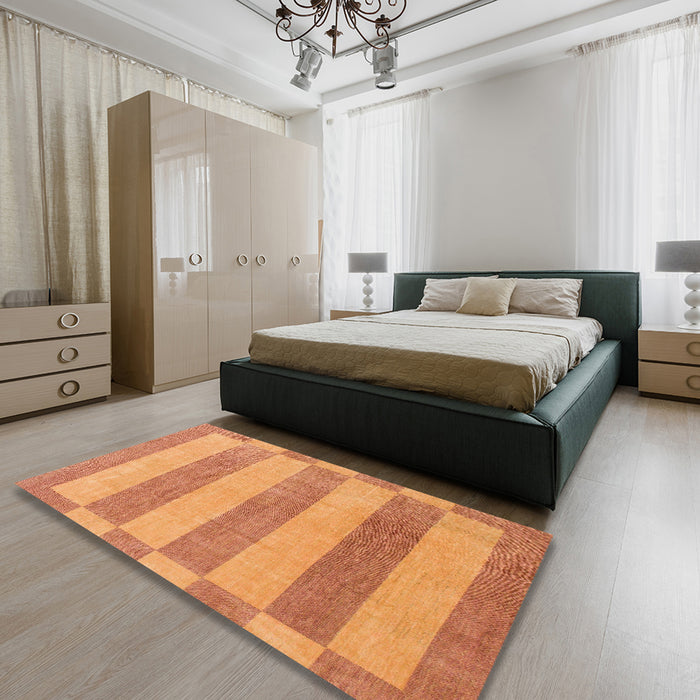 Machine Washable Abstract Bright Orange Rug in a Bedroom, wshabs1524