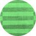 Round Machine Washable Abstract Emerald Green Modern Area Rugs, wshabs1524emgrn