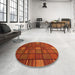 Round Abstract Red Checkered Rug in a Office, abs1525