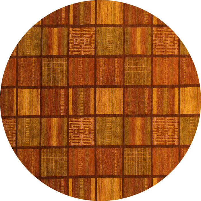 Round Machine Washable Checkered Yellow Modern Rug, wshabs1525yw