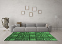 Machine Washable Checkered Emerald Green Modern Rug, wshabs1525emgrn