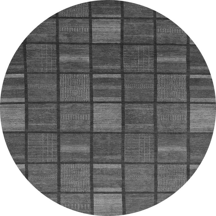 Round Machine Washable Checkered Gray Modern Rug, wshabs1525gry