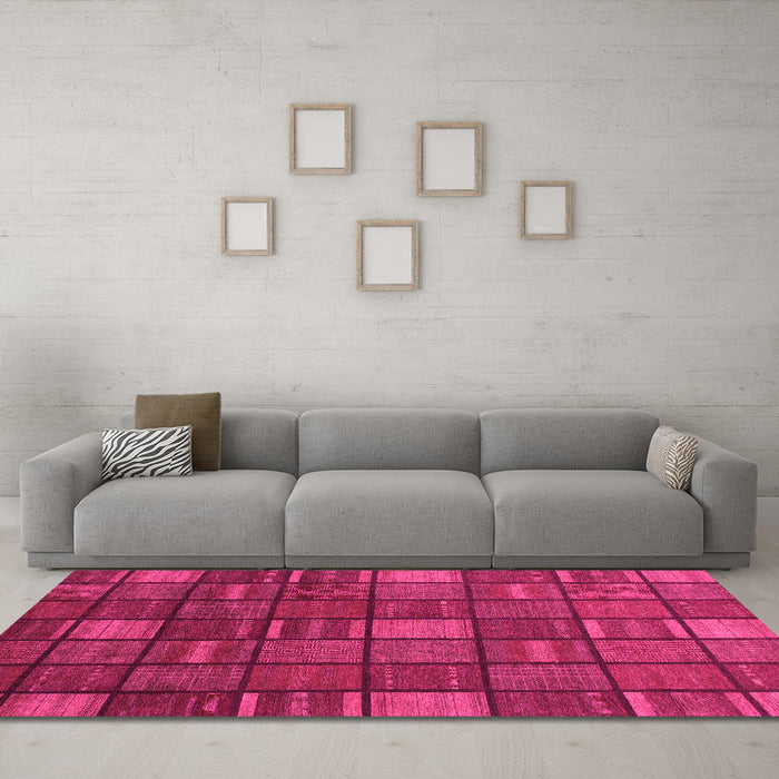 Machine Washable Checkered Pink Modern Rug in a Living Room, wshabs1525pnk