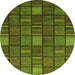 Round Machine Washable Checkered Green Modern Area Rugs, wshabs1525grn