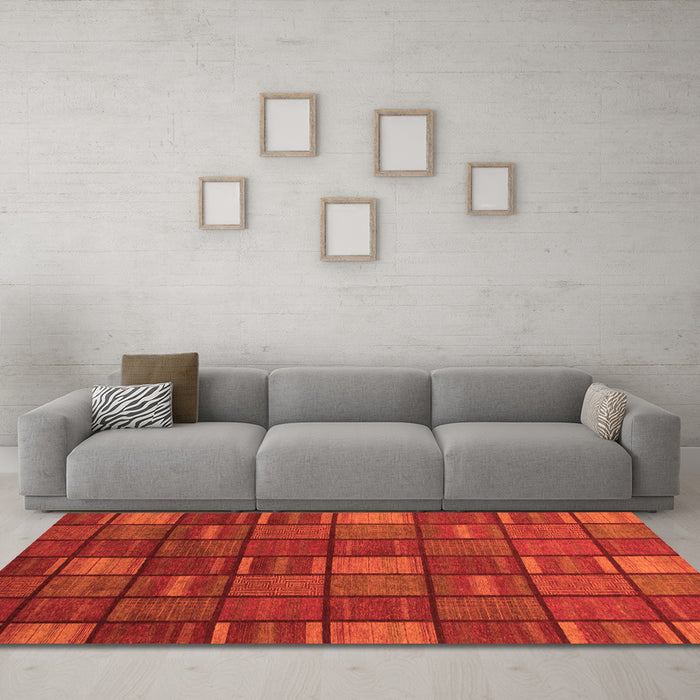 Machine Washable Checkered Orange Modern Area Rugs in a Living Room, wshabs1525org