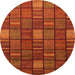 Round Abstract Red Checkered Rug, abs1525