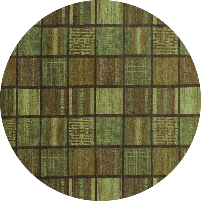 Round Machine Washable Checkered Turquoise Modern Area Rugs, wshabs1525turq