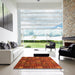 Square Abstract Red Checkered Rug in a Living Room, abs1525