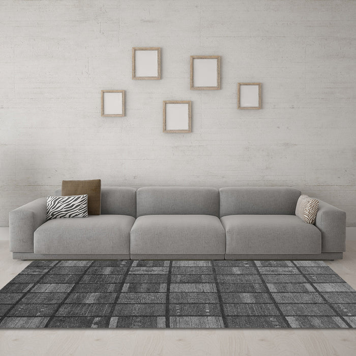 Machine Washable Checkered Gray Modern Rug in a Living Room,, wshabs1525gry