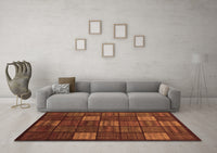 Machine Washable Checkered Brown Modern Rug, wshabs1526brn