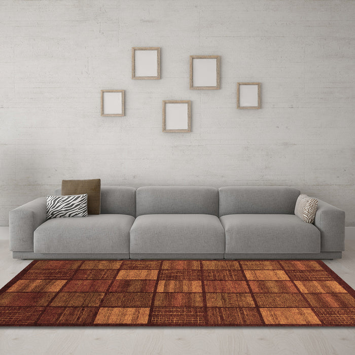 Machine Washable Checkered Brown Modern Rug in a Living Room,, wshabs1526brn