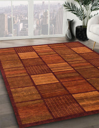 Abstract Orange Red Checkered Rug, abs1526