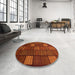 Round Abstract Orange Red Checkered Rug in a Office, abs1526