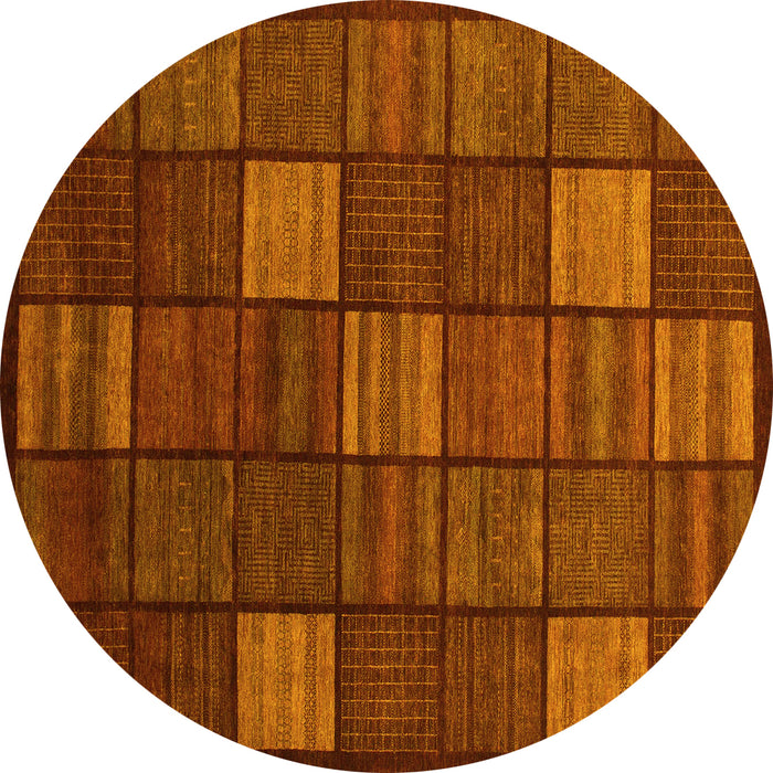 Round Machine Washable Checkered Yellow Modern Rug, wshabs1526yw