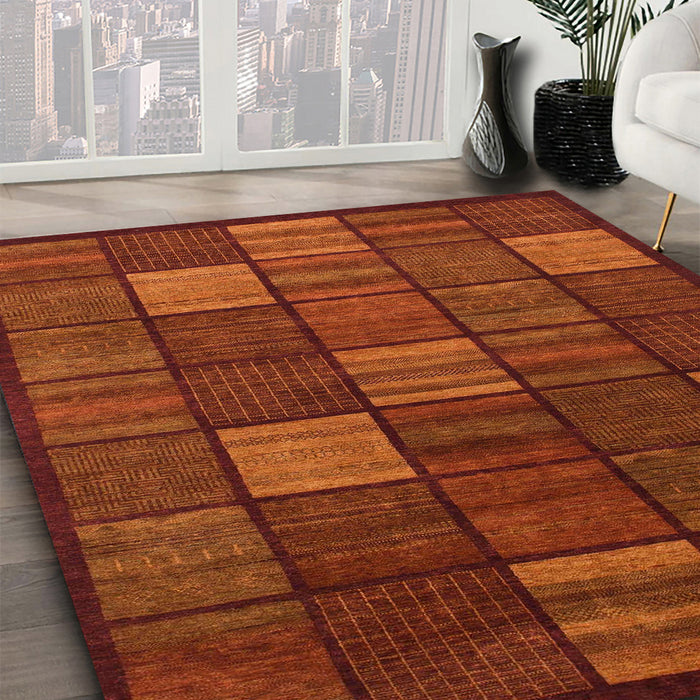 Machine Washable Abstract Orange Red Rug in a Family Room, wshabs1526