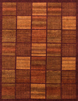 Abstract Orange Red Checkered Rug, abs1526