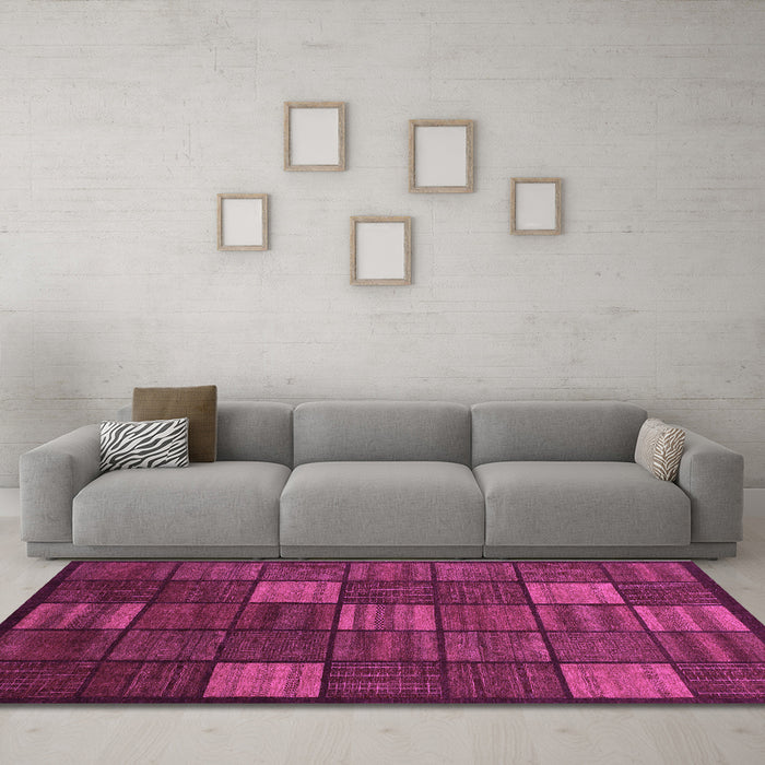 Machine Washable Checkered Purple Modern Area Rugs in a Living Room, wshabs1526pur