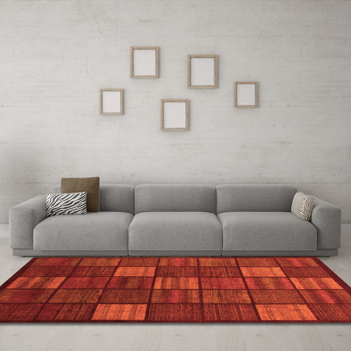 Machine Washable Checkered Orange Modern Area Rugs in a Living Room, wshabs1526org