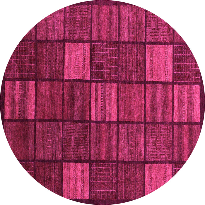 Round Machine Washable Checkered Pink Modern Rug, wshabs1526pnk
