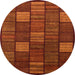 Round Abstract Orange Red Checkered Rug, abs1526