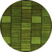 Round Machine Washable Checkered Green Modern Area Rugs, wshabs1526grn