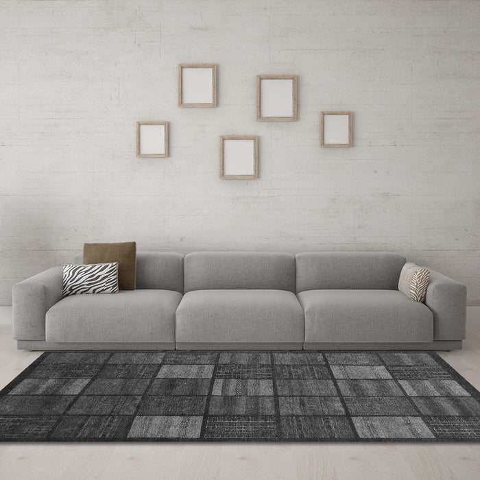 Machine Washable Checkered Gray Modern Rug in a Living Room,, wshabs1526gry
