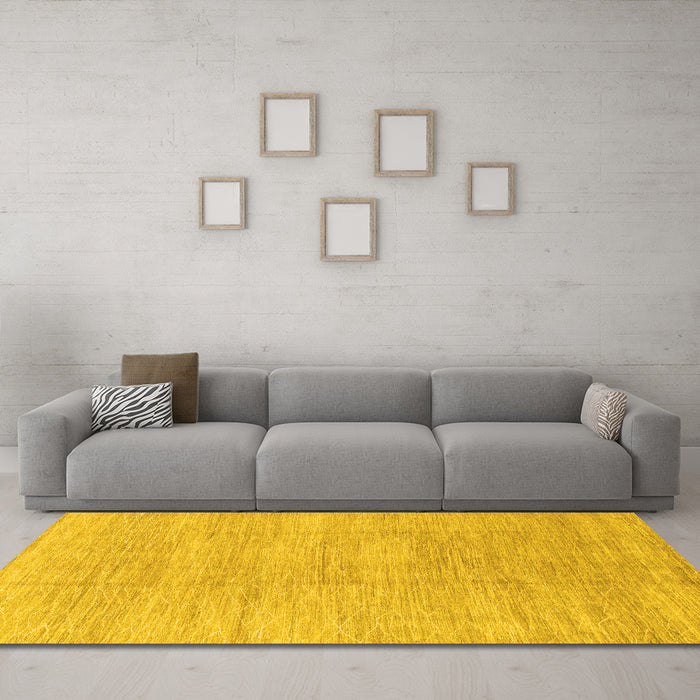 Machine Washable Abstract Yellow Modern Rug in a Living Room, wshabs1527yw