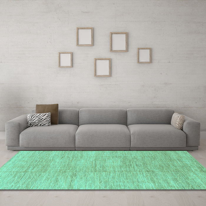Machine Washable Abstract Turquoise Modern Area Rugs in a Living Room,, wshabs1527turq