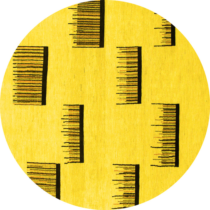 Round Machine Washable Solid Yellow Modern Rug, wshabs1528yw