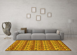Machine Washable Abstract Yellow Modern Rug in a Living Room, wshabs152yw