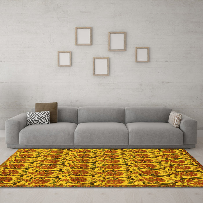 Machine Washable Abstract Yellow Modern Rug in a Living Room, wshabs152yw