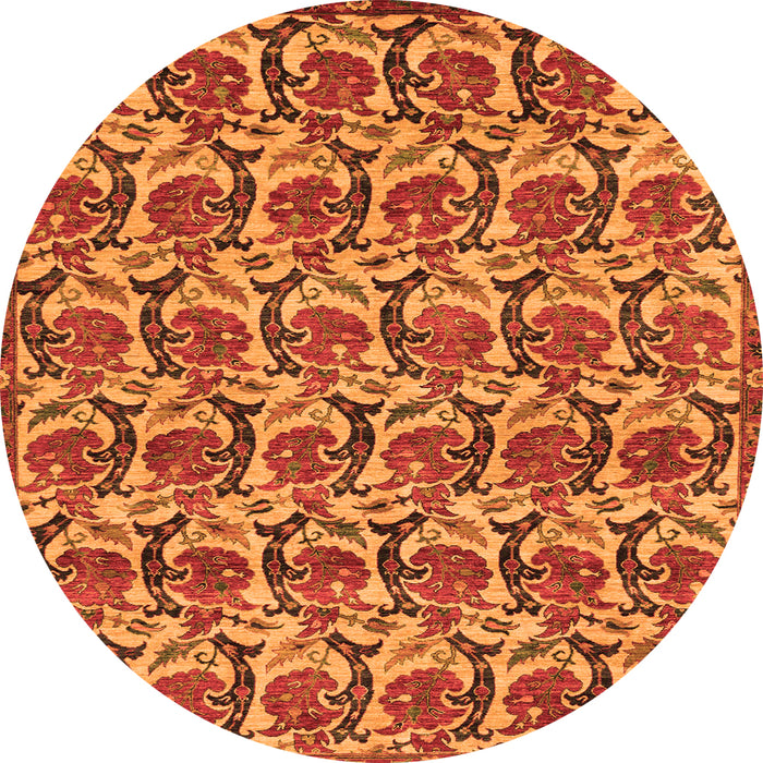 Round Machine Washable Abstract Orange Modern Area Rugs, wshabs152org