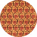 Round Machine Washable Abstract Orange Modern Area Rugs, wshabs152org