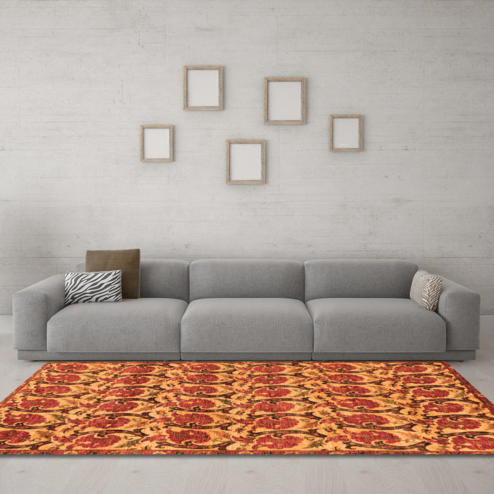 Machine Washable Abstract Orange Modern Area Rugs in a Living Room, wshabs152org