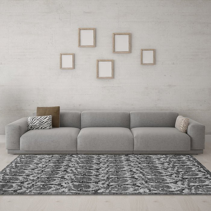Machine Washable Abstract Gray Modern Rug in a Living Room,, wshabs152gry