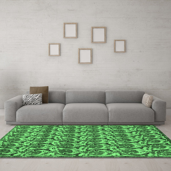 Machine Washable Abstract Emerald Green Modern Area Rugs in a Living Room,, wshabs152emgrn