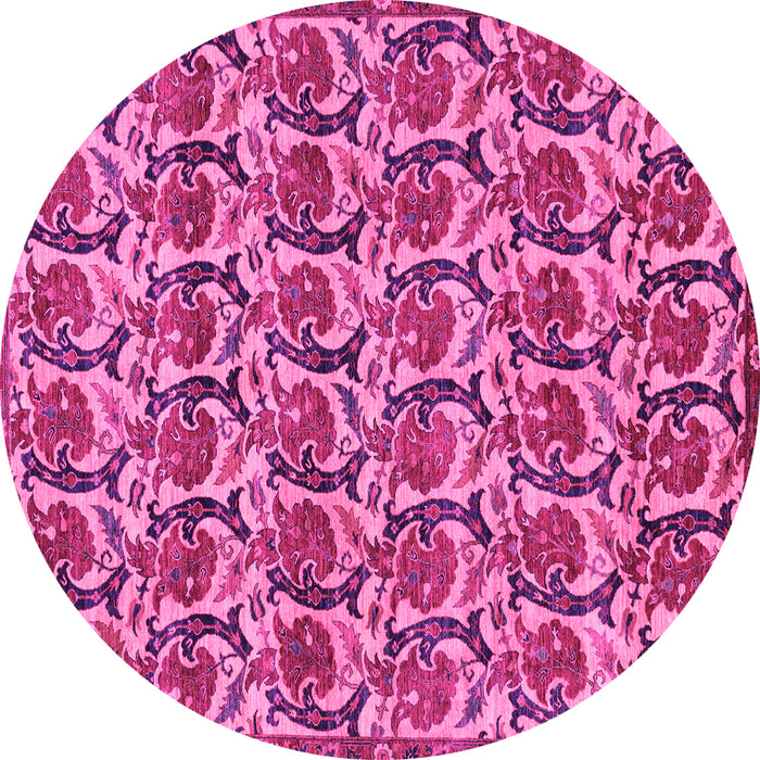 Round Machine Washable Abstract Pink Modern Rug, wshabs152pnk