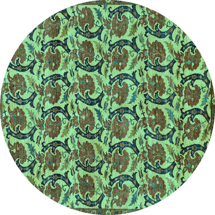 Round Machine Washable Abstract Turquoise Modern Area Rugs, wshabs152turq