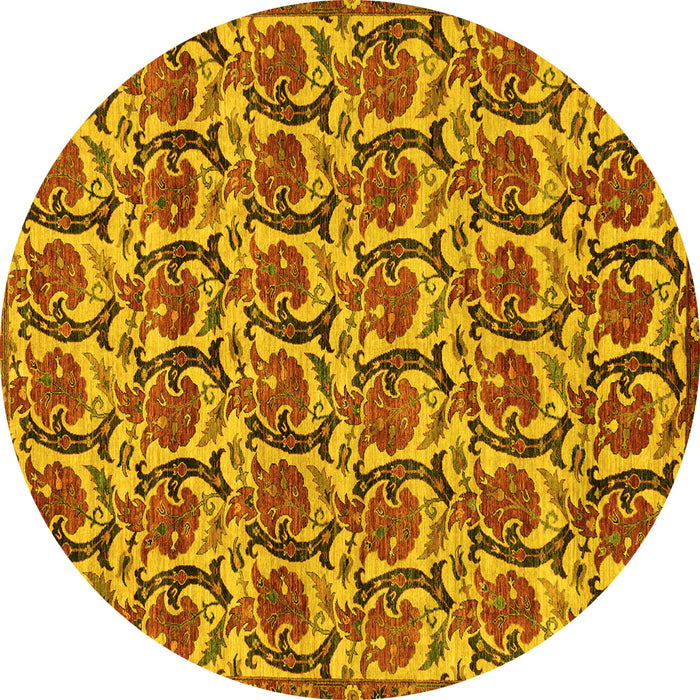 Round Machine Washable Abstract Yellow Modern Rug, wshabs152yw