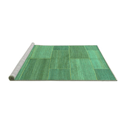 Sideview of Machine Washable Abstract Turquoise Modern Area Rugs, wshabs1530turq