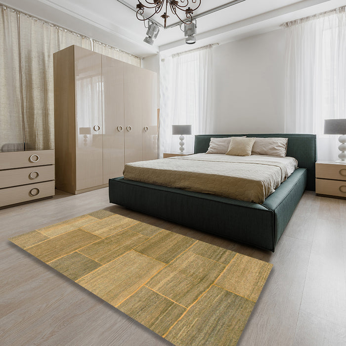 Abstract Gold Modern Rug in a Bedroom, abs1530