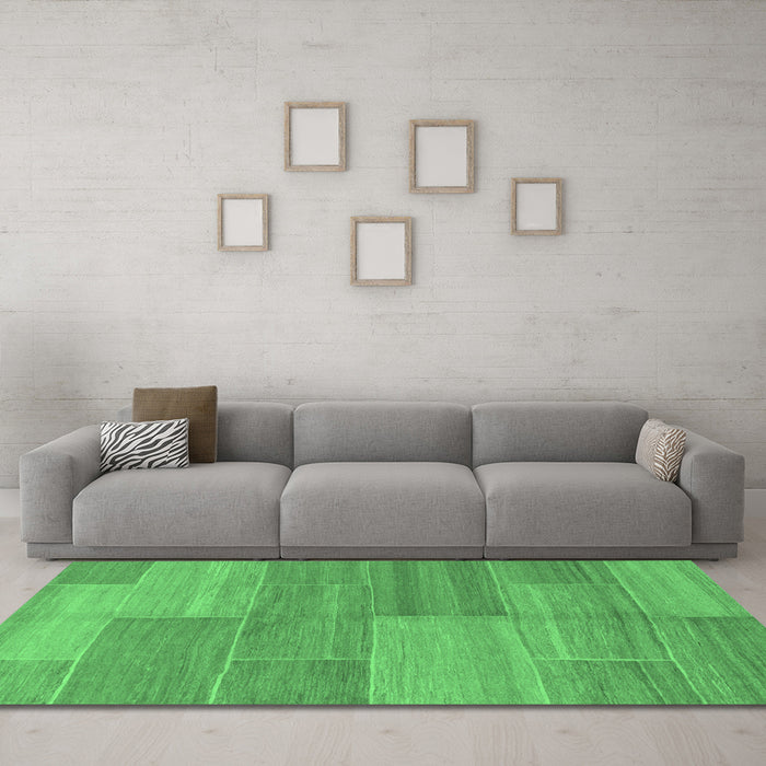Machine Washable Abstract Emerald Green Modern Area Rugs in a Living Room,, wshabs1530emgrn
