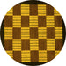Round Machine Washable Checkered Yellow Modern Rug, wshabs1531yw