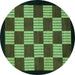 Round Machine Washable Checkered Turquoise Modern Area Rugs, wshabs1531turq