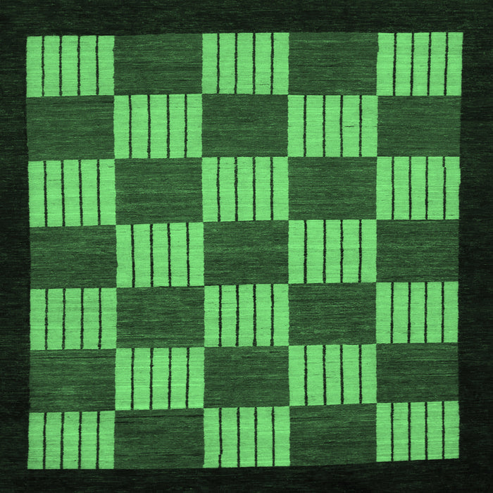 Square Machine Washable Checkered Emerald Green Modern Area Rugs, wshabs1531emgrn